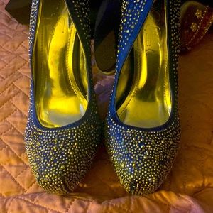 Blue ladies rhinestone shoes